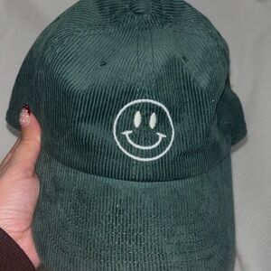 Green Corduroy Smiley Face Cap
